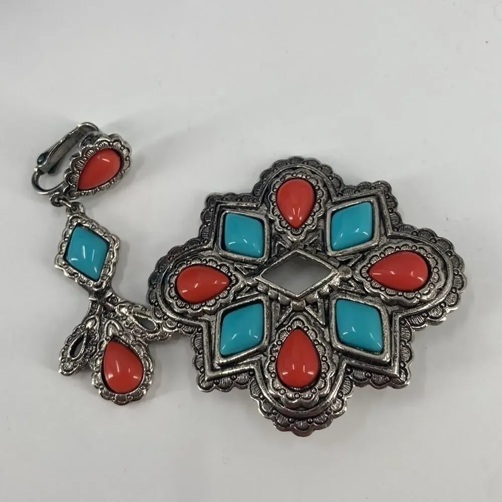 Avon tribal clip on earrings and brooch set